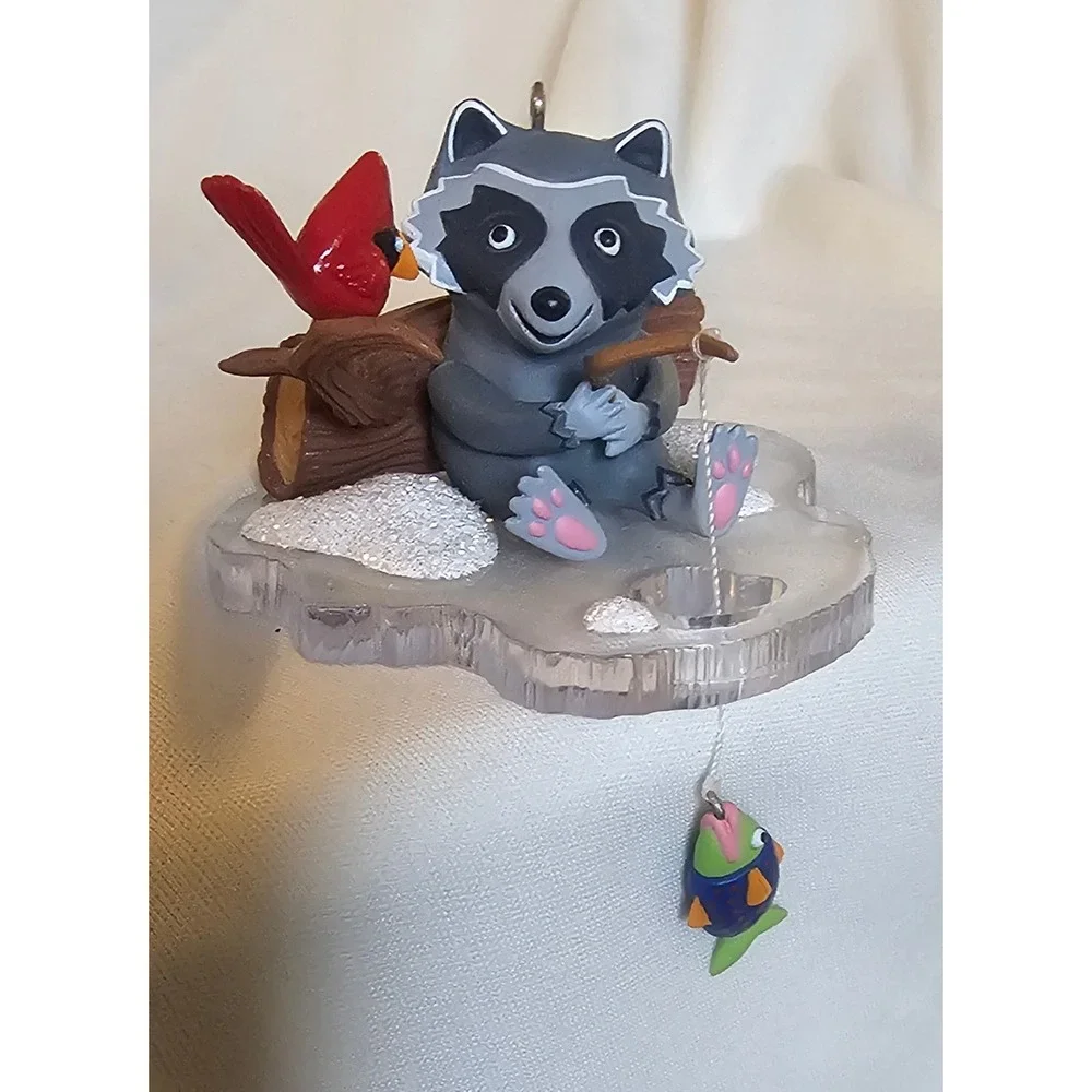 VTG 2000 Hallmark Keepsake Raccoon Ice Fishing Christmas Ornament